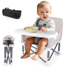 Load image into Gallery viewer, Travel-Friendly Baby Booster Seat -Portable Folding Chair with High Stability and Non-Slip Pads, ideal for Beach Outings, Outdoor Adventures, and Mealtime. Lightweight and Compact Design for Infants and Toddlers