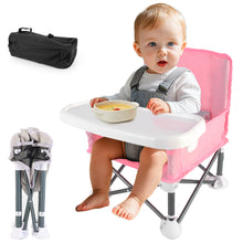 Load image into Gallery viewer, Travel-Friendly Baby Booster Seat -Portable Folding Chair with High Stability and Non-Slip Pads, ideal for Beach Outings, Outdoor Adventures, and Mealtime. Lightweight and Compact Design for Infants and Toddlers