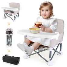 Load image into Gallery viewer, Travel-Friendly Baby Booster Seat -Portable Folding Chair with High Stability and Non-Slip Pads, ideal for Beach Outings, Outdoor Adventures, and Mealtime. Lightweight and Compact Design for Infants and Toddlers