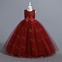 Load image into Gallery viewer, Girls Pageant Bow Princess Dresses Party Prom Gown Flower Girls Lace Wedding Sequins Dress Elegant Communion Formal Birthday Long Tulle Ball Gown Kids Girls Bridesmaid Dance Christmas Evening Dress for Girls 110-160cm in Height