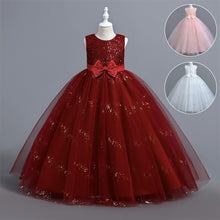 Load image into Gallery viewer, Girls Pageant Bow Princess Dresses Party Prom Gown Flower Girls Lace Wedding Sequins Dress Elegant Communion Formal Birthday Long Tulle Ball Gown Kids Girls Bridesmaid Dance Christmas Evening Dress for Girls 110-160cm in Height