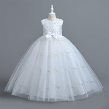 Load image into Gallery viewer, Girls Pageant Bow Princess Dresses Party Prom Gown Flower Girls Lace Wedding Sequins Dress Elegant Communion Formal Birthday Long Tulle Ball Gown Kids Girls Bridesmaid Dance Christmas Evening Dress for Girls 110-160cm in Height