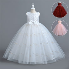 Load image into Gallery viewer, Girls Pageant Bow Princess Dresses Party Prom Gown Flower Girls Lace Wedding Sequins Dress Elegant Communion Formal Birthday Long Tulle Ball Gown Kids Girls Bridesmaid Dance Christmas Evening Dress for Girls 110-160cm in Height