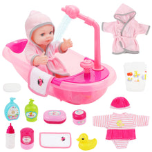 Load image into Gallery viewer, Baby Doll Bath Set with Accessories ¨C 16-Piece Pretend Play Bath Time Toy with Bathtub, Shower, Clothes, Rubber Duck & Toiletries ¨C Ideal Gift for Girls & Boys Ages 3+