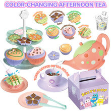 Load image into Gallery viewer, 3-in-1 Color Changing Tea Party Set Pretend Play Cupcakes,Teapot & Desserts Toy for Kids,Pretend Play Kitchen Toys for Kids, Birthday Gifts for Girls & Boys