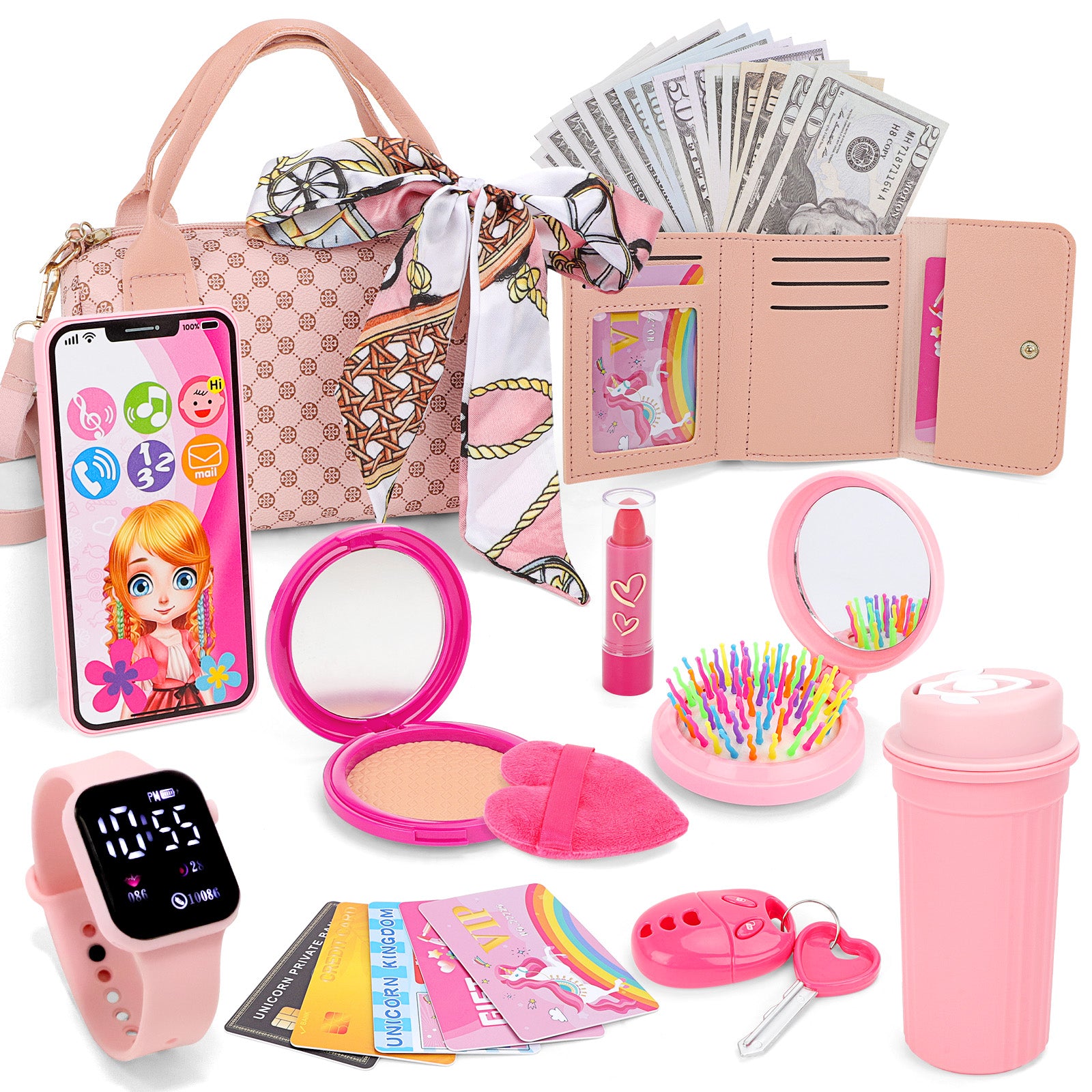 Kids Pretend Play Purse Set with Accessories – Girls Role Play