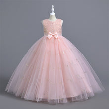 Load image into Gallery viewer, Girls Pageant Bow Princess Dresses Party Prom Gown Flower Girls Lace Wedding Sequins Dress Elegant Communion Formal Birthday Long Tulle Ball Gown Kids Girls Bridesmaid Dance Christmas Evening Dress for Girls 110-160cm in Height