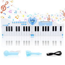 Load image into Gallery viewer, Kids Musical Keyboard Toy with Microphone ¨C 40-Key Foldable Piano with Music Lights, Volume Control & Power Adapter ¨C Educational Electronic Music Keyboard for Girls Ages 3-8 (Pink & Blue)
