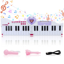 Load image into Gallery viewer, Kids Musical Keyboard Toy with Microphone ¨C 40-Key Foldable Piano with Music Lights, Volume Control & Power Adapter ¨C Educational Electronic Music Keyboard for Girls Ages 3-8 (Pink & Blue)