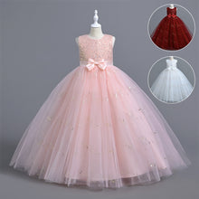 Load image into Gallery viewer, Girls Pageant Bow Princess Dresses Party Prom Gown Flower Girls Lace Wedding Sequins Dress Elegant Communion Formal Birthday Long Tulle Ball Gown Kids Girls Bridesmaid Dance Christmas Evening Dress for Girls 110-160cm in Height