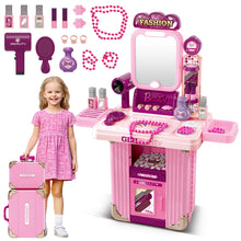 Load image into Gallery viewer, Kids Beauty Vanity Set with Suitcase Dressing Table Hair Salon Pretend Makeup & Hairdressing Toy Set Portable Dressing Table Princess Dress Up Playset Gift Toddler