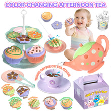 Load image into Gallery viewer, 3-in-1 Color Changing Tea Party Set Pretend Play Cupcakes,Teapot & Desserts Toy for Kids,Pretend Play Kitchen Toys for Kids, Birthday Gifts for Girls & Boys