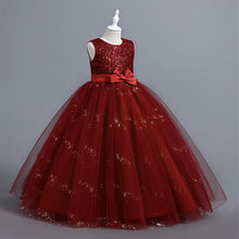 Load image into Gallery viewer, Girls Pageant Bow Princess Dresses Party Prom Gown Flower Girls Lace Wedding Sequins Dress Elegant Communion Formal Birthday Long Tulle Ball Gown Kids Girls Bridesmaid Dance Christmas Evening Dress for Girls 110-160cm in Height