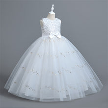 Load image into Gallery viewer, Girls Pageant Bow Princess Dresses Party Prom Gown Flower Girls Lace Wedding Sequins Dress Elegant Communion Formal Birthday Long Tulle Ball Gown Kids Girls Bridesmaid Dance Christmas Evening Dress for Girls 110-160cm in Height