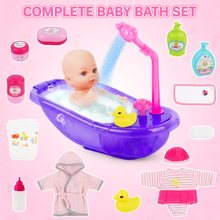 Load image into Gallery viewer, Baby Doll Set with Bathtub, Doll Bath Set - Real Working Bathtub with Detachable Shower Spray and Accessories for Kids Pretend Play Ages 3+