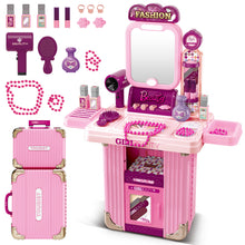 Load image into Gallery viewer, Kids Beauty Vanity Set with Suitcase Dressing Table Hair Salon Pretend Makeup & Hairdressing Toy Set Portable Dressing Table Princess Dress Up Playset Gift Toddler