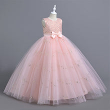 Load image into Gallery viewer, Girls Pageant Bow Princess Dresses Party Prom Gown Flower Girls Lace Wedding Sequins Dress Elegant Communion Formal Birthday Long Tulle Ball Gown Kids Girls Bridesmaid Dance Christmas Evening Dress for Girls 110-160cm in Height