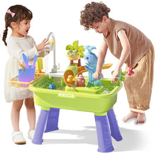 Load image into Gallery viewer, Beach Table & Simulation Kitchen Sink 2-in-1 Toy Set with Water Supply Function Simulation Dishwashing Set with Faucet Color-changing Tableware in Warm Water Children's Role Playing Toy with Accessories Gift