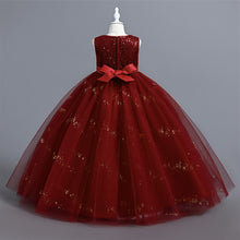 Load image into Gallery viewer, Girls Pageant Bow Princess Dresses Party Prom Gown Flower Girls Lace Wedding Sequins Dress Elegant Communion Formal Birthday Long Tulle Ball Gown Kids Girls Bridesmaid Dance Christmas Evening Dress for Girls 110-160cm in Height