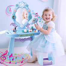 Load image into Gallery viewer, Girls Light Makeup Table Vanity Set with Mirror, Lights & Music, Pretend Play Hair & Makeup Toys with Accessories, Jewelry, Pretend Cosmetics Storage Toddler Princess Dressing Table Gift