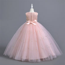 Load image into Gallery viewer, Girls Pageant Bow Princess Dresses Party Prom Gown Flower Girls Lace Wedding Sequins Dress Elegant Communion Formal Birthday Long Tulle Ball Gown Kids Girls Bridesmaid Dance Christmas Evening Dress for Girls 110-160cm in Height