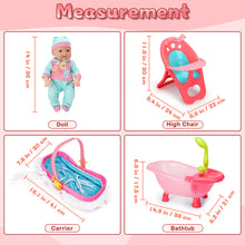 Load image into Gallery viewer, 14" Baby Doll Play Set 25 Pcs Baby Doll Accs with High Chair Bath Crib Feeding Accs Realistic Pretend Play Baby Dolls for 3+