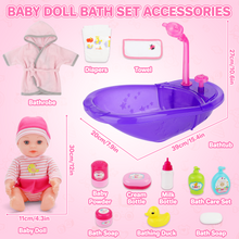 Load image into Gallery viewer, Baby Doll Set with Bathtub, Doll Bath Set - Real Working Bathtub with Detachable Shower Spray and Accessories for Kids Pretend Play Ages 3+