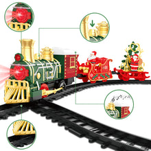 Load image into Gallery viewer, Christmas Train Playset with Track, Music & Lights – Festive Locomotive Toy with Santa Sleigh & Tree Carriage | Holiday Decoration Gift for Kids