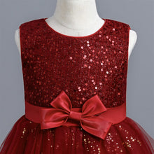 Load image into Gallery viewer, Girls Pageant Bow Princess Dresses Party Prom Gown Flower Girls Lace Wedding Sequins Dress Elegant Communion Formal Birthday Long Tulle Ball Gown Kids Girls Bridesmaid Dance Christmas Evening Dress for Girls 110-160cm in Height