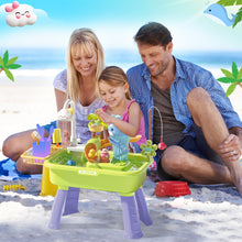 Load image into Gallery viewer, Beach Table & Simulation Kitchen Sink 2-in-1 Toy Set with Water Supply Function Simulation Dishwashing Set with Faucet Color-changing Tableware in Warm Water Children's Role Playing Toy with Accessories Gift