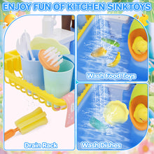 Load image into Gallery viewer, Pretend Play Kitchen Sink with Real Running Water -4-in-1 Water Play Table, Floating Pool, Fishing & Duck Slide Game - Interactive Washing Up Toy for Toddlers & Kids (Blue