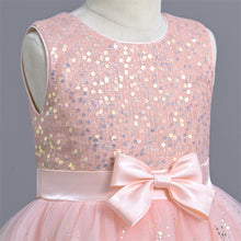 Load image into Gallery viewer, Girls Pageant Bow Princess Dresses Party Prom Gown Flower Girls Lace Wedding Sequins Dress Elegant Communion Formal Birthday Long Tulle Ball Gown Kids Girls Bridesmaid Dance Christmas Evening Dress for Girls 110-160cm in Height