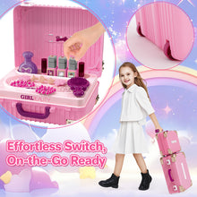 Load image into Gallery viewer, Kids Beauty Vanity Set with Suitcase Dressing Table Hair Salon Pretend Makeup & Hairdressing Toy Set Portable Dressing Table Princess Dress Up Playset Gift Toddler