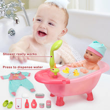 Load image into Gallery viewer, 14" Baby Doll Play Set 25 Pcs Baby Doll Accs with High Chair Bath Crib Feeding Accs Realistic Pretend Play Baby Dolls for 3+