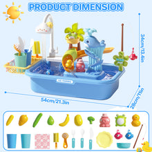Load image into Gallery viewer, Pretend Play Kitchen Sink with Real Running Water -4-in-1 Water Play Table, Floating Pool, Fishing & Duck Slide Game - Interactive Washing Up Toy for Toddlers & Kids (Blue
