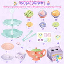Load image into Gallery viewer, 3-in-1 Color Changing Tea Party Set Pretend Play Cupcakes,Teapot & Desserts Toy for Kids,Pretend Play Kitchen Toys for Kids, Birthday Gifts for Girls & Boys