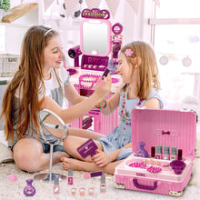 Load image into Gallery viewer, Kids Beauty Vanity Set with Suitcase Dressing Table Hair Salon Pretend Makeup & Hairdressing Toy Set Portable Dressing Table Princess Dress Up Playset Gift Toddler