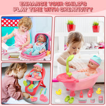 Load image into Gallery viewer, 14" Baby Doll Play Set 25 Pcs Baby Doll Accs with High Chair Bath Crib Feeding Accs Realistic Pretend Play Baby Dolls for 3+