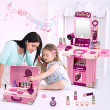 Load image into Gallery viewer, Kids Beauty Vanity Set with Suitcase Dressing Table Hair Salon Pretend Makeup & Hairdressing Toy Set Portable Dressing Table Princess Dress Up Playset Gift Toddler