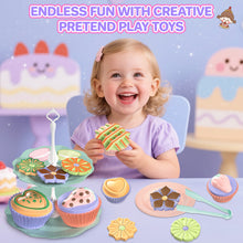 Load image into Gallery viewer, 3-in-1 Color Changing Tea Party Set Pretend Play Cupcakes,Teapot & Desserts Toy for Kids,Pretend Play Kitchen Toys for Kids, Birthday Gifts for Girls & Boys