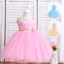 Load image into Gallery viewer, Kids Girl Tulle Embroidery Sleeveless Elegant Flower Dress + Flower Hairband, for Weddings, Parties, Birthdays, Fashion Shows & Piano Perform Toddler Formal Dress