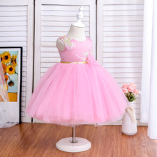 Load image into Gallery viewer, Kids Girl Tulle Embroidery Sleeveless Elegant Flower Dress + Flower Hairband, for Weddings, Parties, Birthdays, Fashion Shows & Piano Perform Toddler Formal Dress