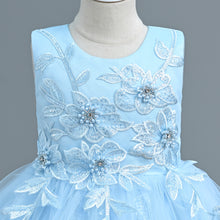 Load image into Gallery viewer, Girls Party Dress Floral Lace Embroidered Tulle Tutu Princesse Flower Girl Wedding Bridesmaid Prom Evening Pageant Communion Birthday Dress Sequin Sleeveless Maxi Ball Gown for girls from 110cm-160cm in height