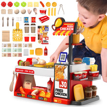 Load image into Gallery viewer, Mini Kitchen Playset Fried Chicken Shop Toy with Color-Changing Food, Burgers, Fries,Cash Register | Pretend Cooking Role Play Set for Kids
