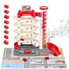 Load image into Gallery viewer, Fire Control Garage Toy Set for Kids with Sound & Light Effects, Fire Rescue Building Playset with Electric Elevator, Perfect Christmas & Birthday Gift for Boys and Girls Aged 3+
