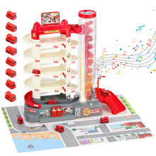 Load image into Gallery viewer, Fire Control Garage Toy Set for Kids with Sound & Light Effects, Fire Rescue Building Playset with Electric Elevator, Perfect Christmas & Birthday Gift for Boys and Girls Aged 3+