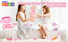 Load image into Gallery viewer, 17PCS Baby Doll Care Set Complete Accessory Kit for Newborn Baby Dolls - Includes Clothes, Bottle, Pacifiers, Diapers, Bibs, and Plates for Pretend Play Perfect for Girls and Kids (Doll Not Included)