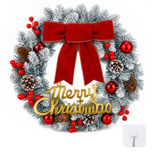 Load image into Gallery viewer, Artificial Christmas Wreath with Red Velvet Bow, Pinecones, Berries & Gold Sign – Indoor/Outdoor Decoration