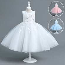 Load image into Gallery viewer, Girls Party Dress Floral Lace Embroidered Tulle Tutu Princesse Flower Girl Wedding Bridesmaid Prom Evening Pageant Communion Birthday Dress Sequin Sleeveless Maxi Ball Gown for girls from 110cm-160cm in height