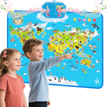 Load image into Gallery viewer, Interactive Talking World Animal Map for Kids-105+ Animal Sounds & Facts-Educational Touch Poster Toy -Learn Geography, Animals & Fun Quizzes- Learning Toy for Kids Aged 3+